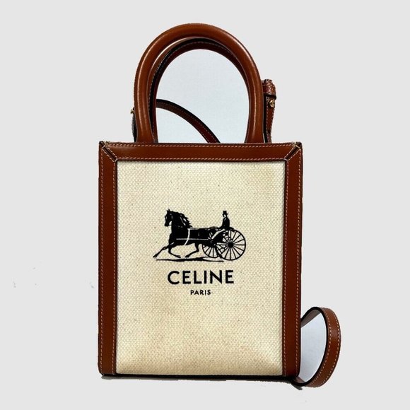 CELINE .02NT Carriage Vertical Cabas Mini2WAY Shoulder Bag Canvas - Picture 1 of 11